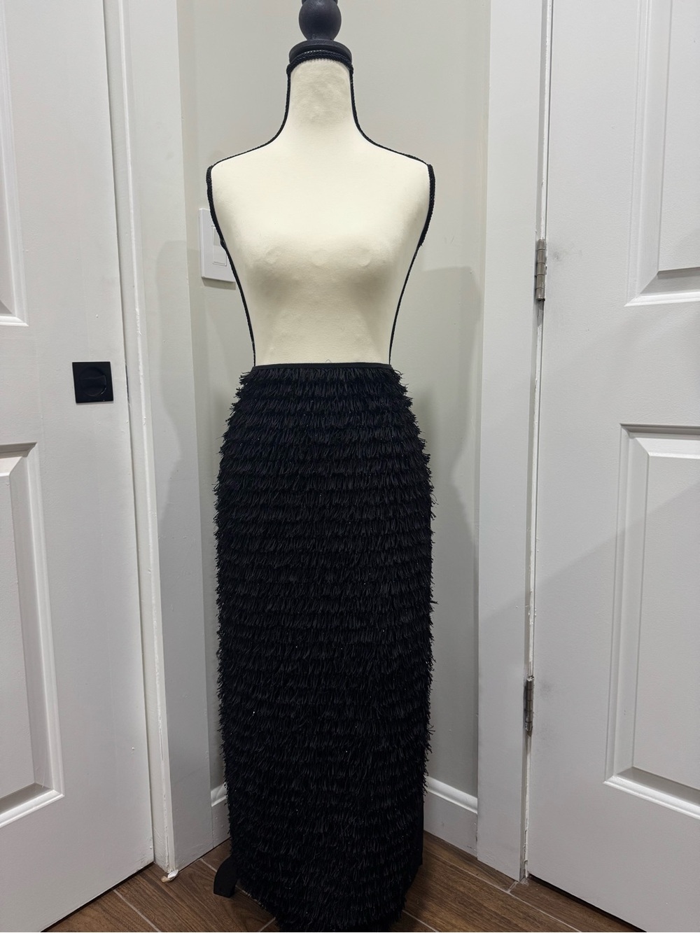 Marina Rinaldi Black Tinsel Fringe Maxi Skirt Plus Size 18/20  Luxury 35" L